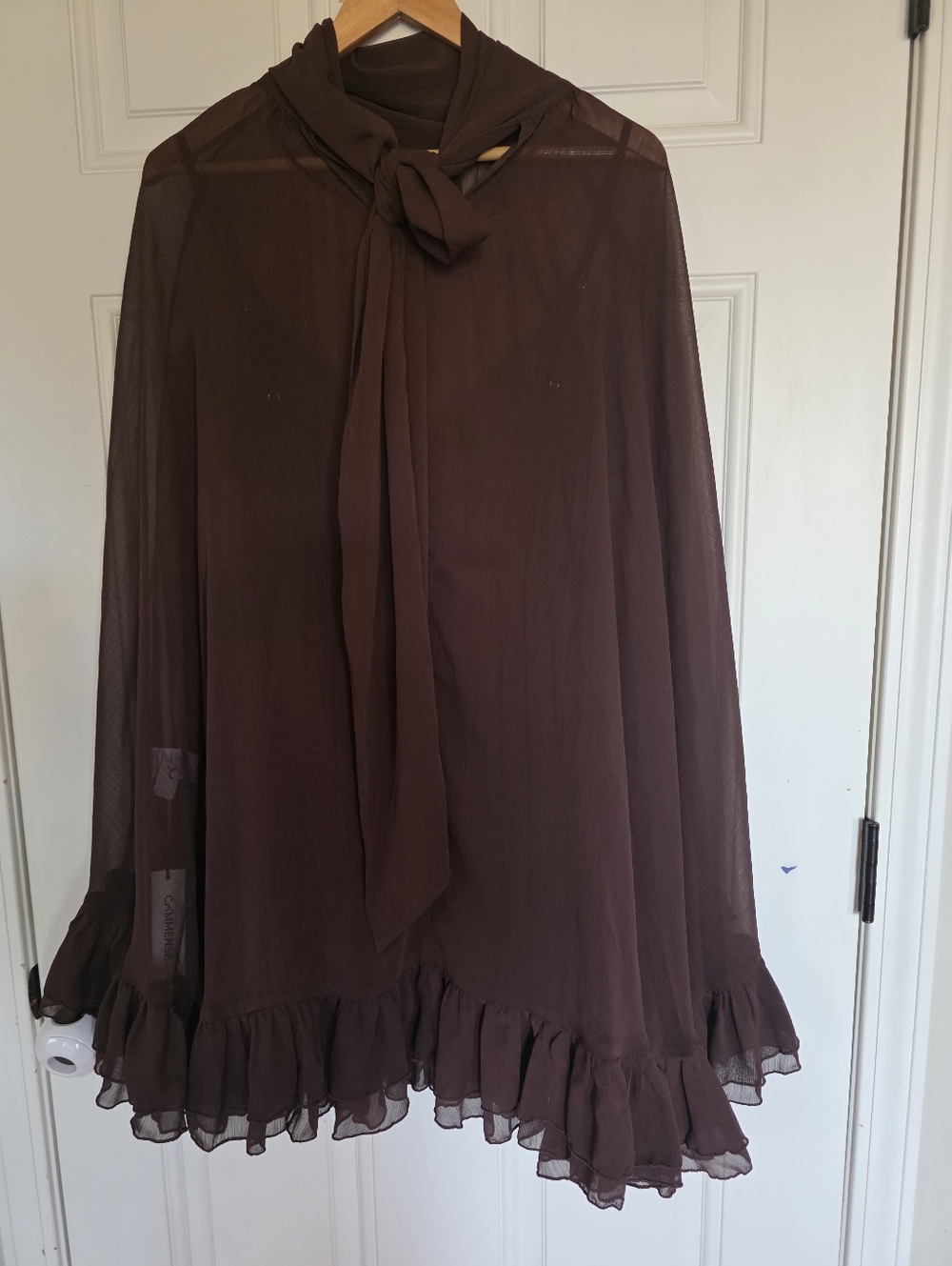 Semi-Sheer Chifon Ruffle Dress With Outer Cape. - Picture 3 of 3